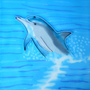 Dolphin hand painted ceramic art tile 6x6 inches with fiberboard back