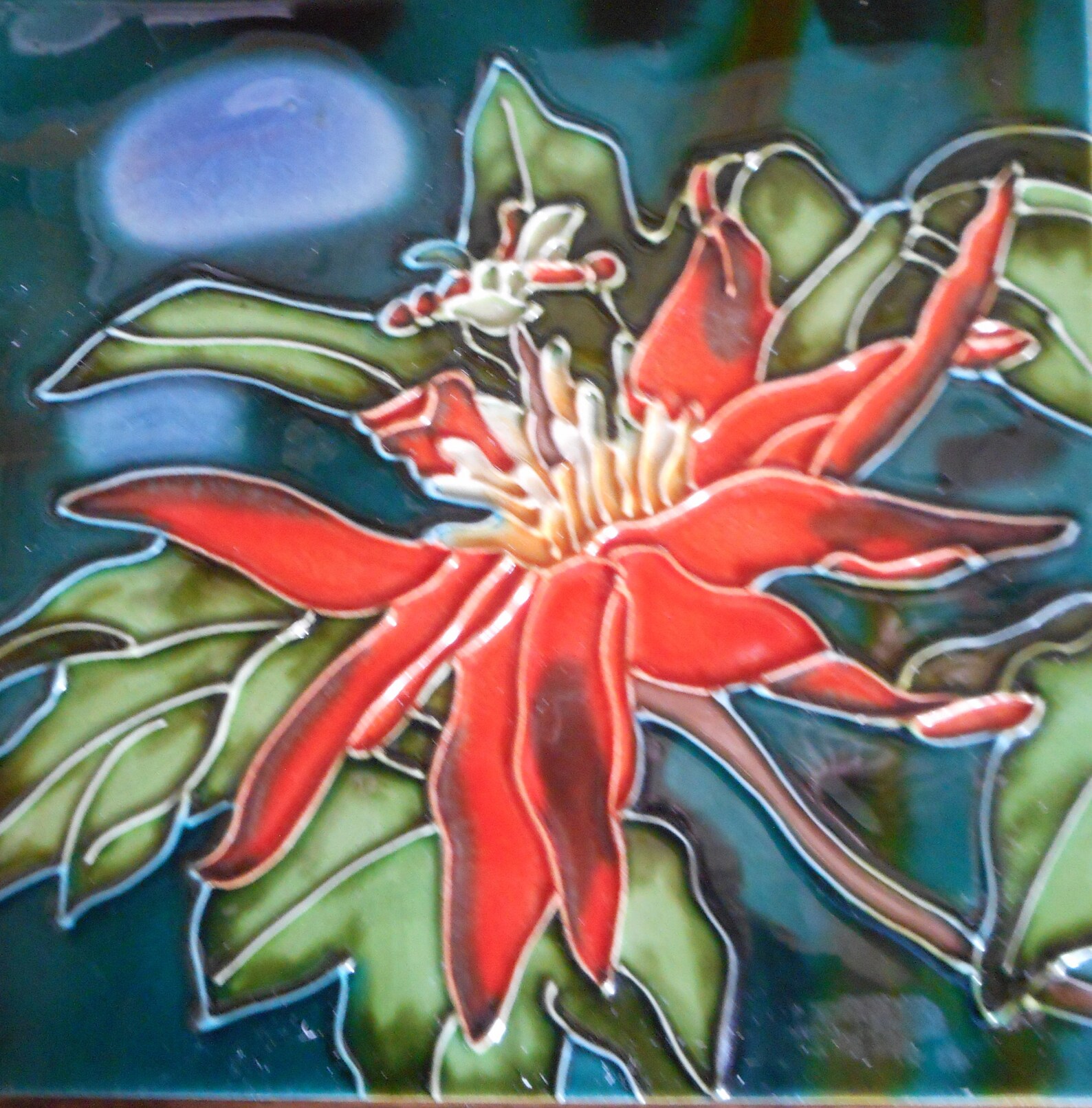 Passion flower ceramic art tile hand painted 6 x 6 inches with Etsy