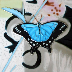 Butterfly hand painted ceramic art tile 6x6 inches with easel back
