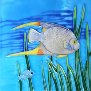 Fish hand painted ceramic art tile 6x6 inches with easel back