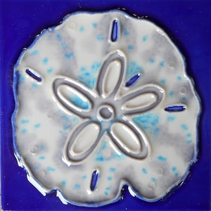 Shell hand painted ceramic art tile coaster 4 x 4 inches