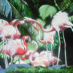 Flamingo hand painted ceramic art tile 8 x 8 inches with easel back