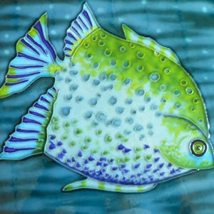 Fish hand painted ceramic art tile 8x8 inches