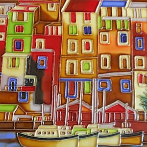 European scene hand painted ceramic art tile 8x8 inches