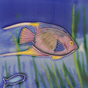 Fish Hand Painted Ceamic At Tile 8x8 Inches With Easel Back