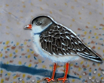 Plover hand painted ceramic art tile 6x6 inches with fiberboard back