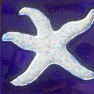 Shell hand painted ceramic art tile coaster 4 x 4 inches