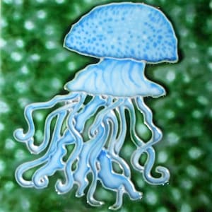 Jellyfish hand painted ceramic art tile 6x6 inches with easel back