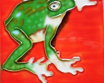 Frog pintado a mano cerámica art tile 6x6 pulgadas con caballete trasero