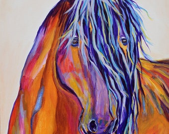 Original Art, Acrylic, Horse, Modern art, Colorful Horse Art - Playful, acrylic on canvas,  18 x 24 inch Original Acrylic Painting