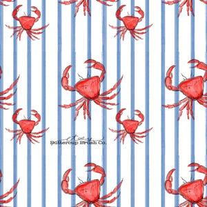 Nautical Crab Stripe Seamless Pattern: Beach Ocean Theme (Digital Download)