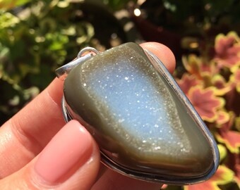 Druzy Agate and Sterling Silver Pendant