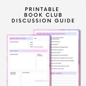 Printable Book Club Discussion Guide, Printable Book Club Questions