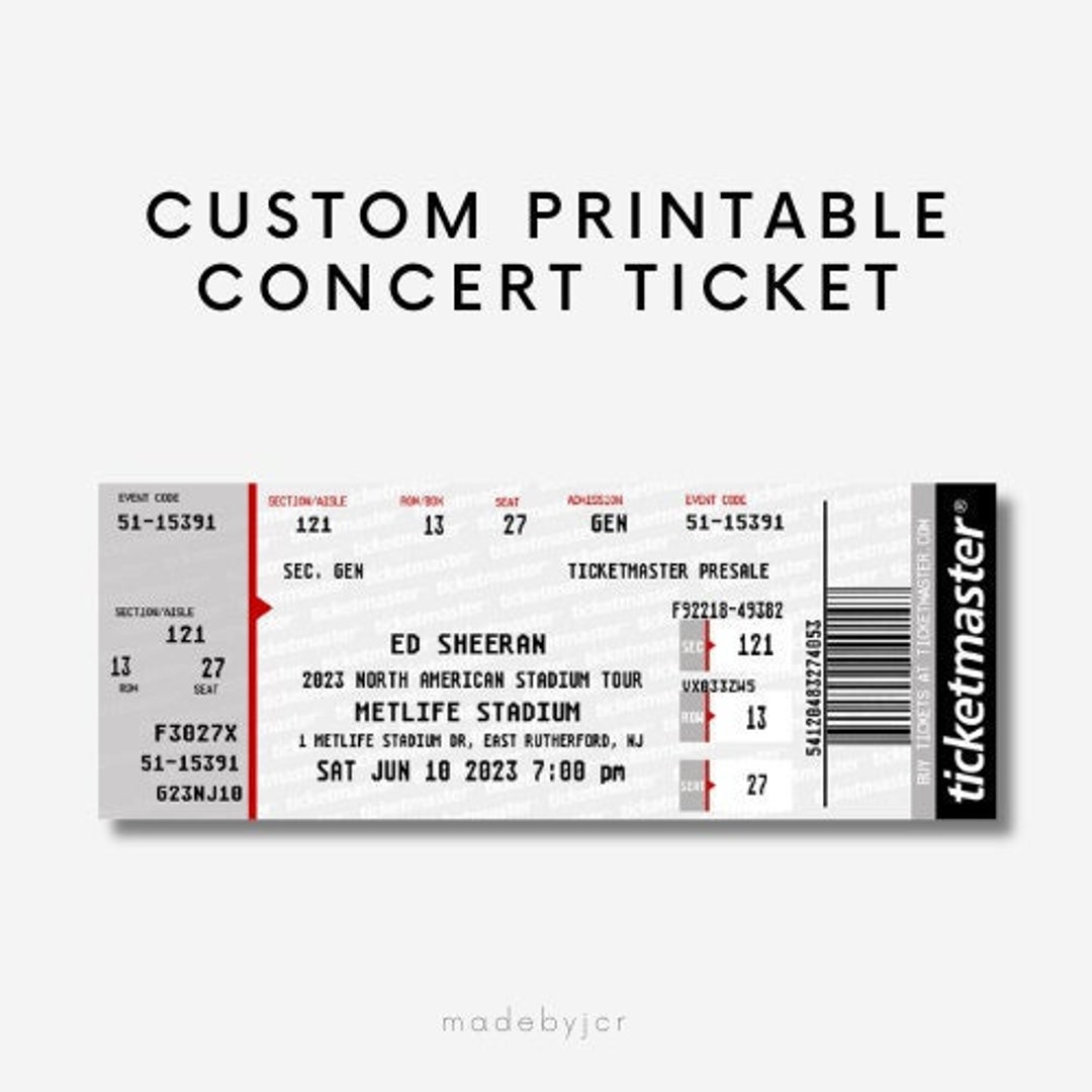 Custom Printable Concert Ticket Digital Download Etsy UK