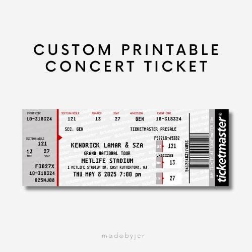 Custom Printable Concert Ticket, Digital Download