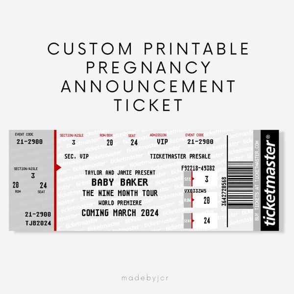 Custom Printable Pregnancy Announcement Ticket, Digital Download
