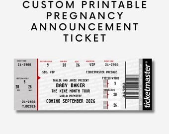 Custom Printable Pregnancy Announcement Ticket, Digital Download