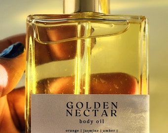 Golden Nectar Body Oil – Soft Amber & Sandalwood Scent | Moisturizing Glow Oil | Subtle Sweet Woods | Cozy Warm Fragrance