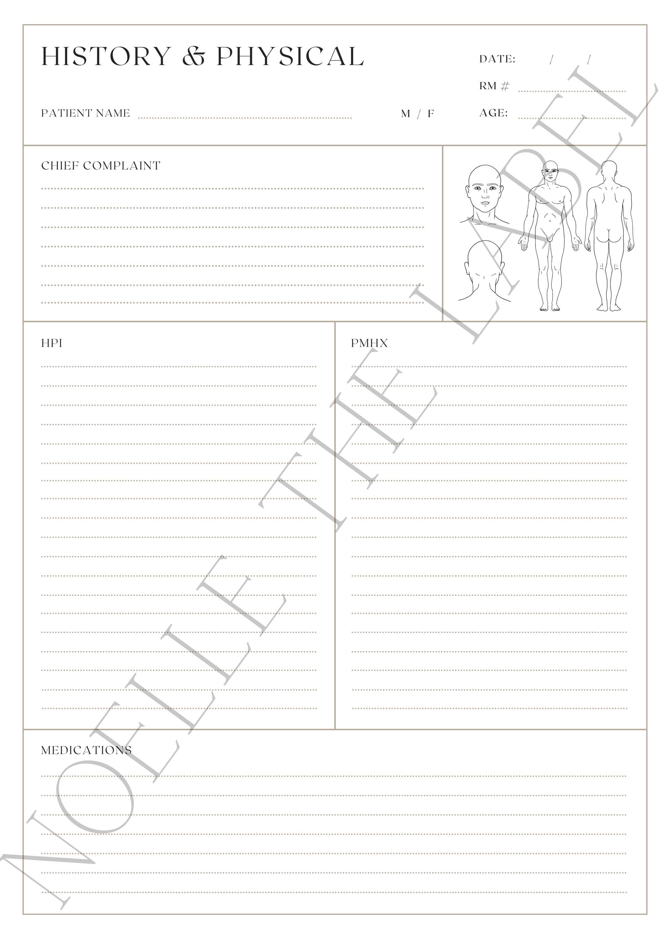 Printable History and Physical Template for Medical Students & Doctors ...