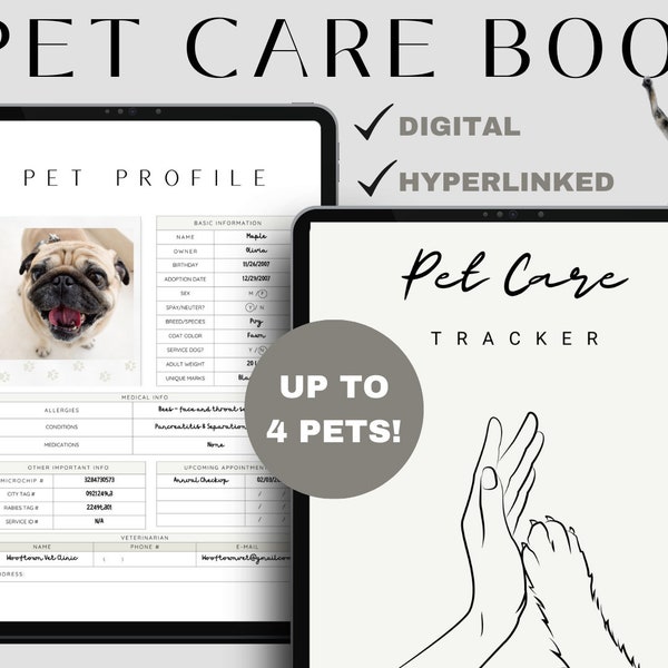 Digital Pet Care Tracker & Planner for GoodNotes and Notability, Pet Health Record Tracker, Pet Planner, Pet Care Log, Pet Care Tracker