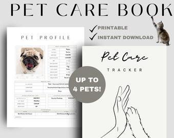 Printable Pet Care Tracker & Planner, Pet Health Record Tracker, Pet Planner, Pet Care Log, Pet Care Tracker, Pet Care Health Log