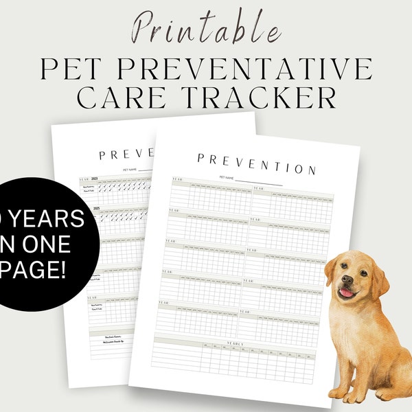 Printable Pet Preventative Care Log For Pet Parents | Heartworm, Flea, Tick, Wellness Checkups , etc. | Instant Download Pet Health Record