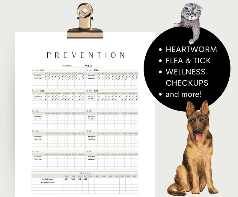 Printable Pet Preventative Care Log for Pet Parents | Heartworm, Flea ...
