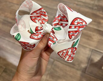 Personalized Apple School Hair Bow: Sublimated Grosgrain Ribbon, Custom Monogram