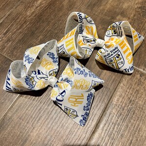 Custom sublimated boutique style hair bow with school mascot, school colors, name and alligator clip - 6 inch size