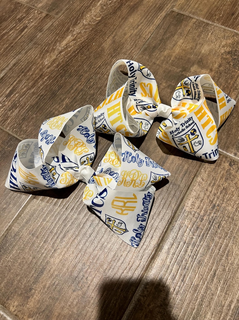 Custom sublimated boutique style hair bow with school mascot, school colors, name and alligator clip - 6 inch size