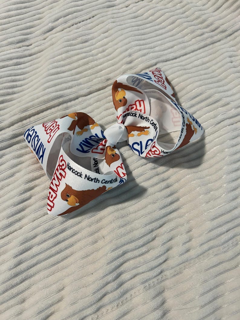 Custom sublimated boutique style hair bow with school mascot and alligator clip - 6 inch size