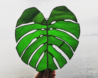 Stained glass monstera deliciosa, Glass monstera, Glass leaf art, Modern decoration, monstera gift, Handmade unique gift