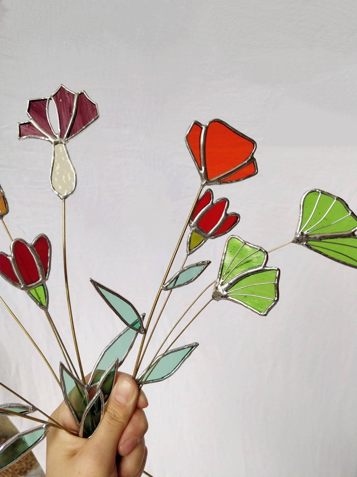 Stained Glass Wild Flowers Bouquet Glass Flowers Bouquet Etsy