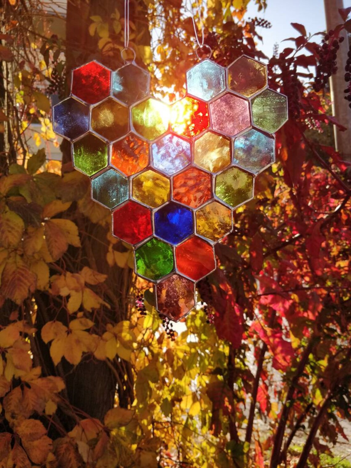 Stained glass suncatcher Colourful glass Etsy