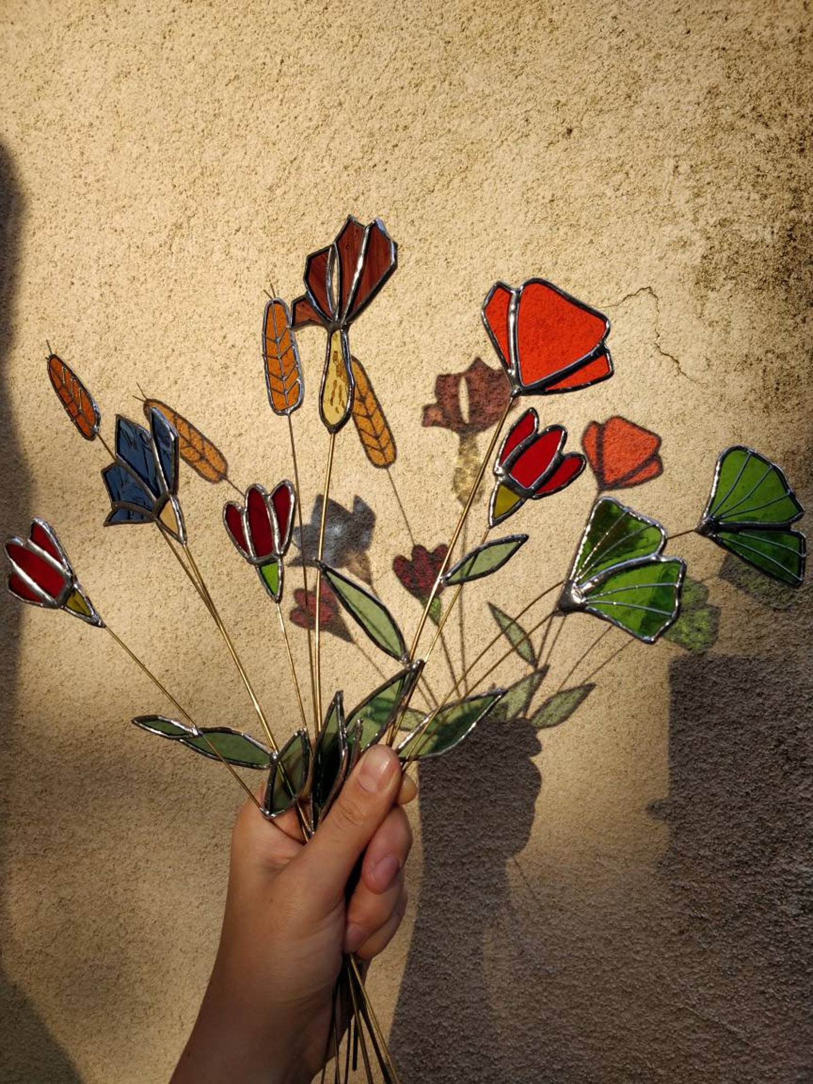 Stained Glass Wild Flowers Bouquet Glass Flowers Bouquet Etsy