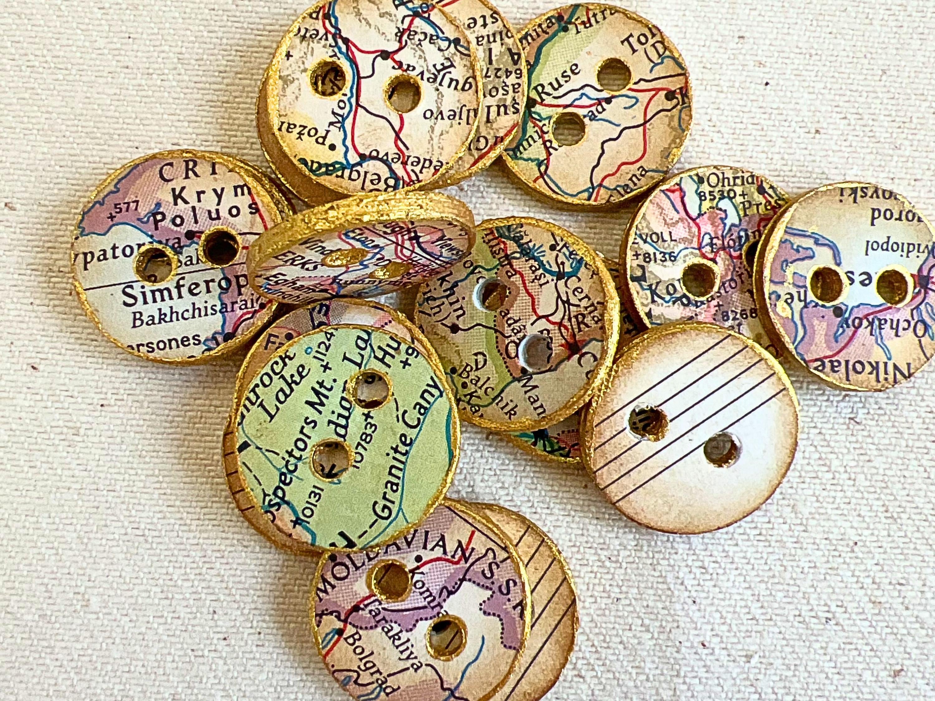 12 Handmade Vintage Map Paper Buttons 0.75 Inch Junk Journal ...