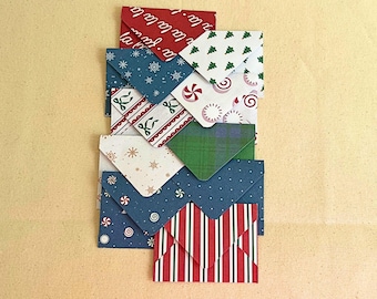 10 Handmade Envelopes | Gift Card Size | Christmas Patterns Holiday |  Journaling, Eco-Friendly Craft Supplies