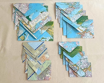 20 Handmade Envelopes | Vintage Atlas Map Pages | Journaling, Eco-Friendly Craft Supplies
