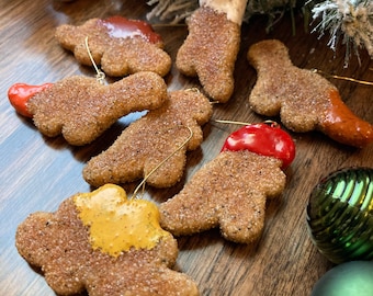 Christmas Ornaments - Dino Chicken Nugget Polymer Clay with BBQ, Ranch, Sweet and Sour, Honey Mustard, Ketchup, or Hot Sauce