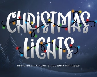 Christmas Lights Font & Phrases – Hand-Drawn Font with Decorated Holiday Words (Digital Download)