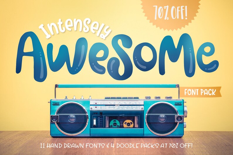 Intensely Awesome Font Pack Hand Drawn Font, Craft Font, Cricut Font, Procreate Font, Cute Font, Unique Font, Decorative Font image 1