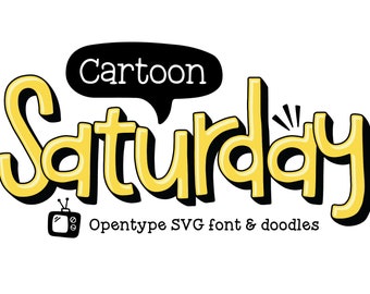 Cartoon Saturday Font – Hand-Drawn SVG-OTF Color Font with Doodles (Digital Download)