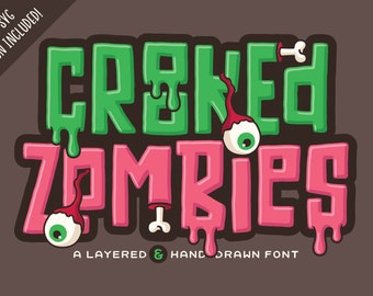 Crooked Zombies Font – Hand-Drawn Layered SVG-OTF Color Font (Digital Download)