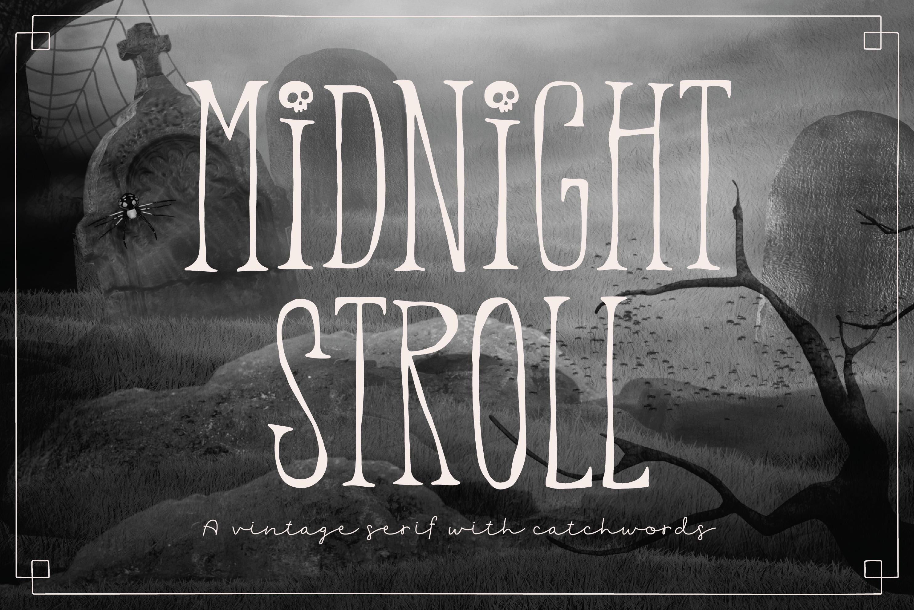 Midnight Stroll Schrift - Handgezeichnete Schrift, Handgefertigte Schrift, Cricut Schrift, Procreate Schrift, Süße Schrift, Einzigartige Schrift, Halloween Schrift, Dekorative Schrift