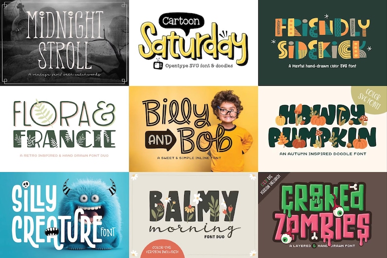 Magic and Whimsy Font Bundle – 9 Hand-drawn, Doodle Fonts (digital ...
