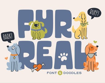 Fur Real Font – Hand-Drawn SVG-OTF Color Font & Dog Doodles (Digital Download)