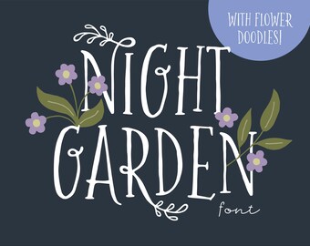 Night Garden Font – Hand-Drawn Font with Flower Doodles (Digital Download)