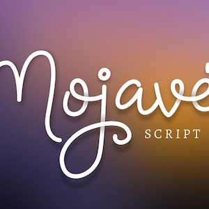 May include: White cursive script font design with the word "Mojave" and the word "SCRIPT" below it. The background is a gradient of purple, orange, and yellow.