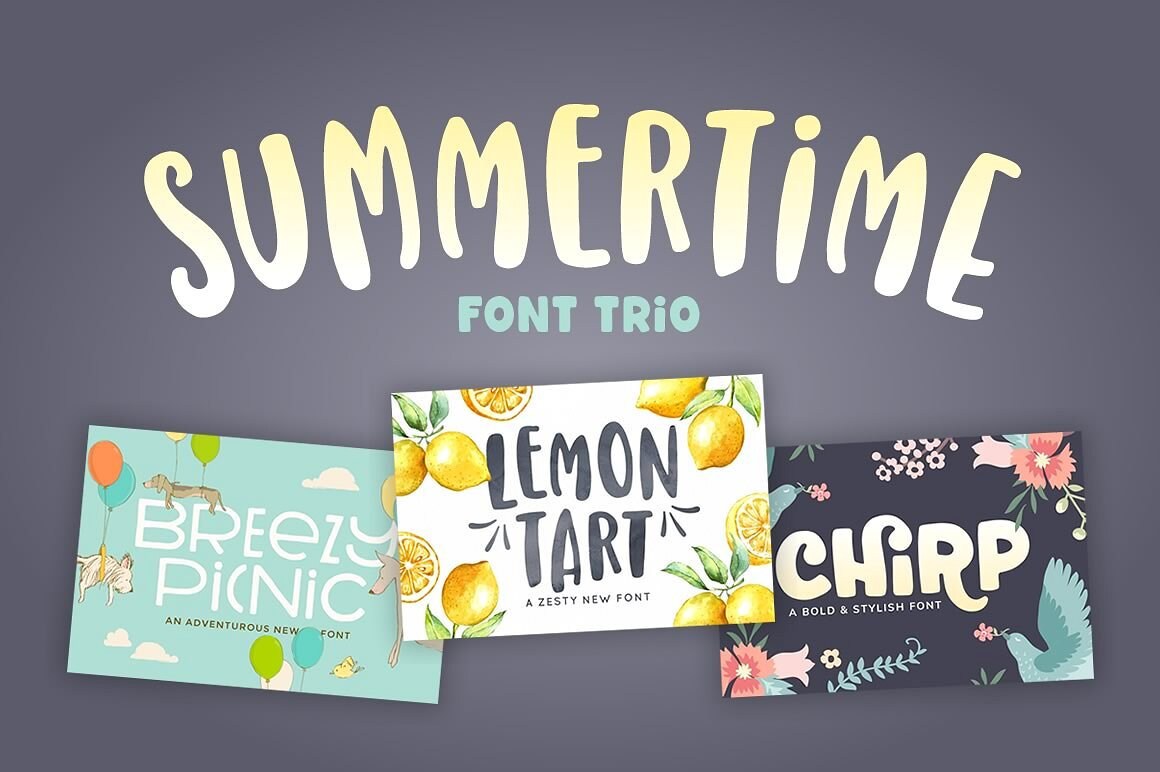 Summertime Font Trio - Hand Drawn Font, Craft Font, Cricut Font, Procreate Font, Cute Font, Unique Font, Decorative Font