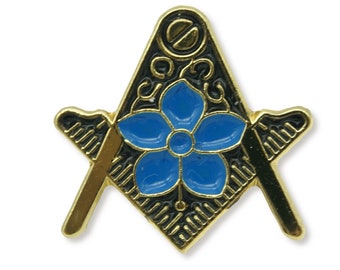 Masonic Square and Compass with Forget Me Not Freemasons Lapel Pin - LP54